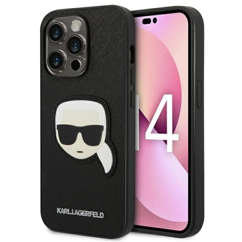 Protective phone case Karl Lagerfeld KLHCP14LSAPKHK for Apple iPhone 14 Pro 6.1" black/black hardcase Saffiano Karl`s Head Patch